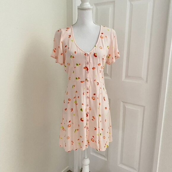 Nordstrom BP Spring Summer Pink Floral Dress Size Med Button Front Brunch - Picture 1 of 9